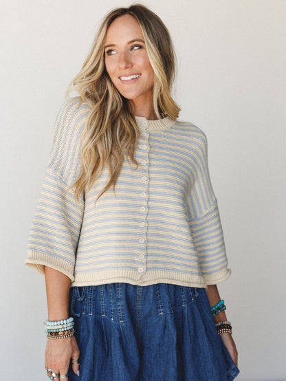 Darling Days Button Down Sweater - Yellow Gray
