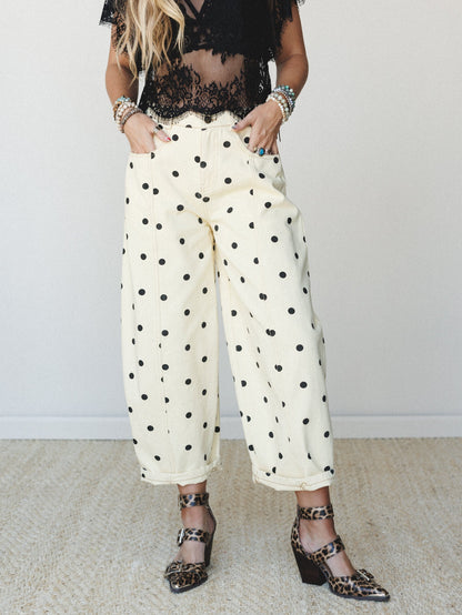 Honey Flower Polka Dot Pants - Light Yellow Black