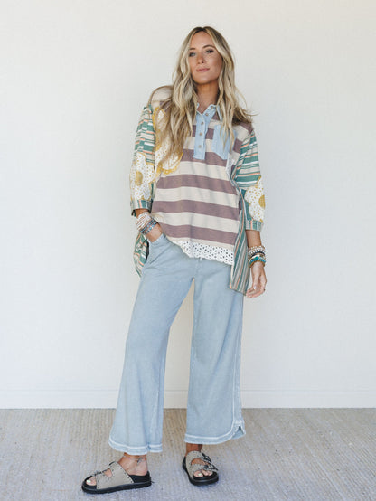 Daisy Darling Collared Top - Taupe Green