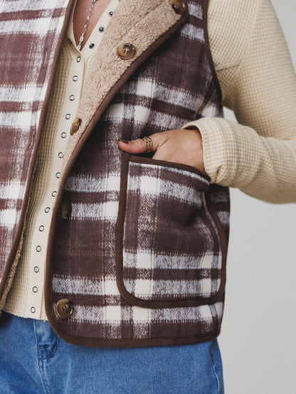Driftwood Plaid Reversible Vest - Mocha