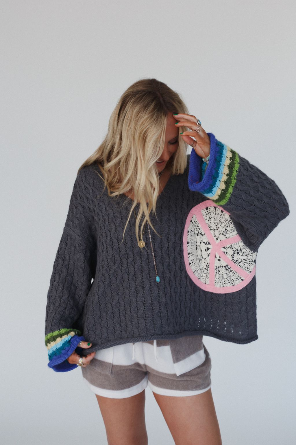 Harmony Peace Patch Sweater - Charcoal
