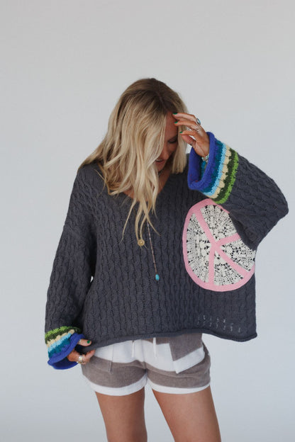 Harmony Peace Patch Sweater - Charcoal