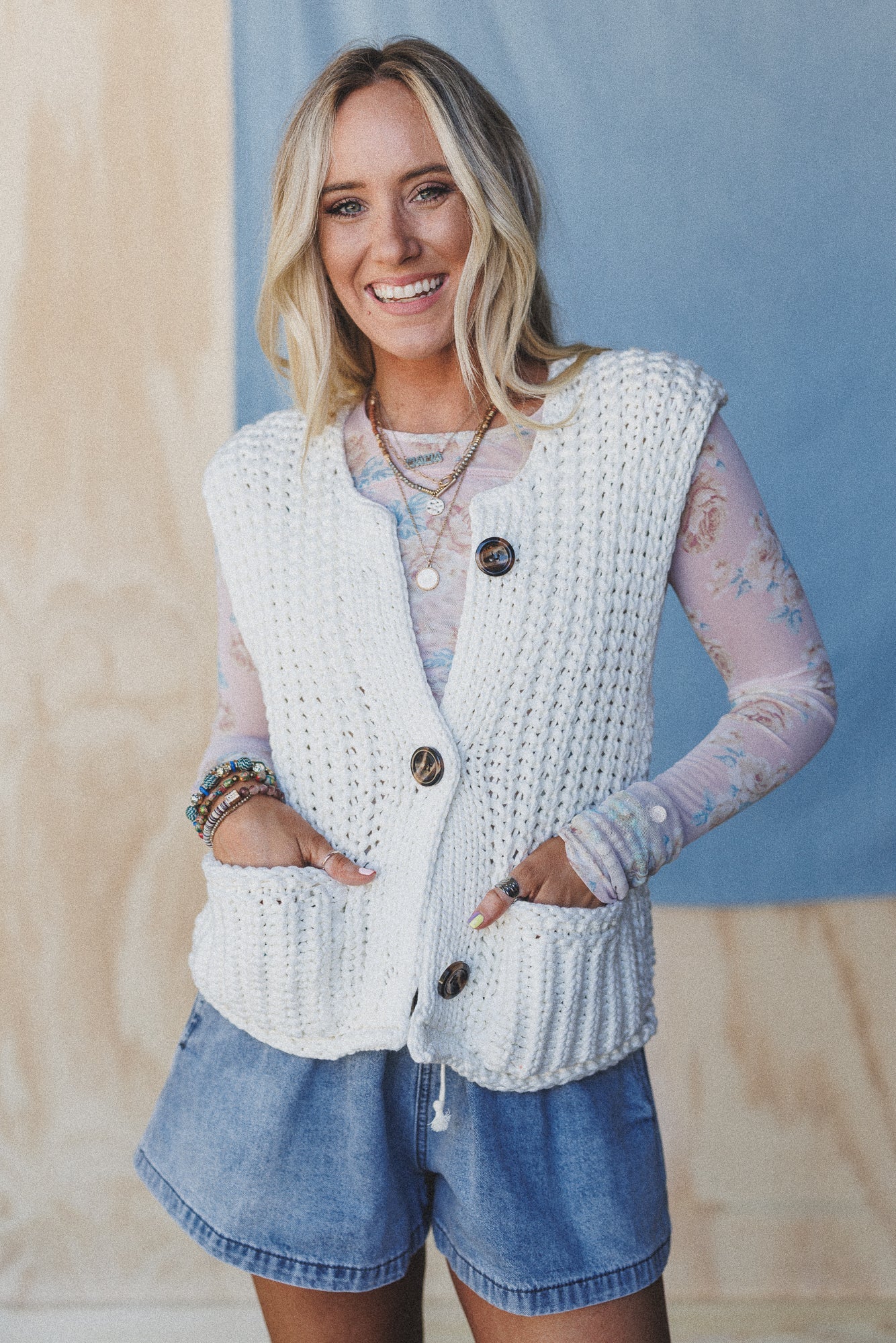 Eloria Knit Sweater Vest - Cream