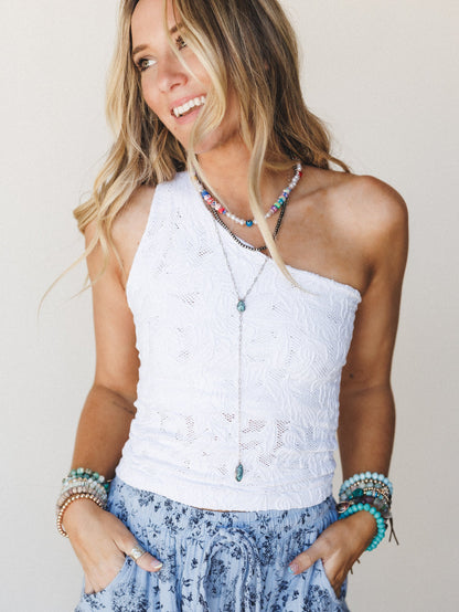 Dream Blooms One Shoulder Brami Top - White