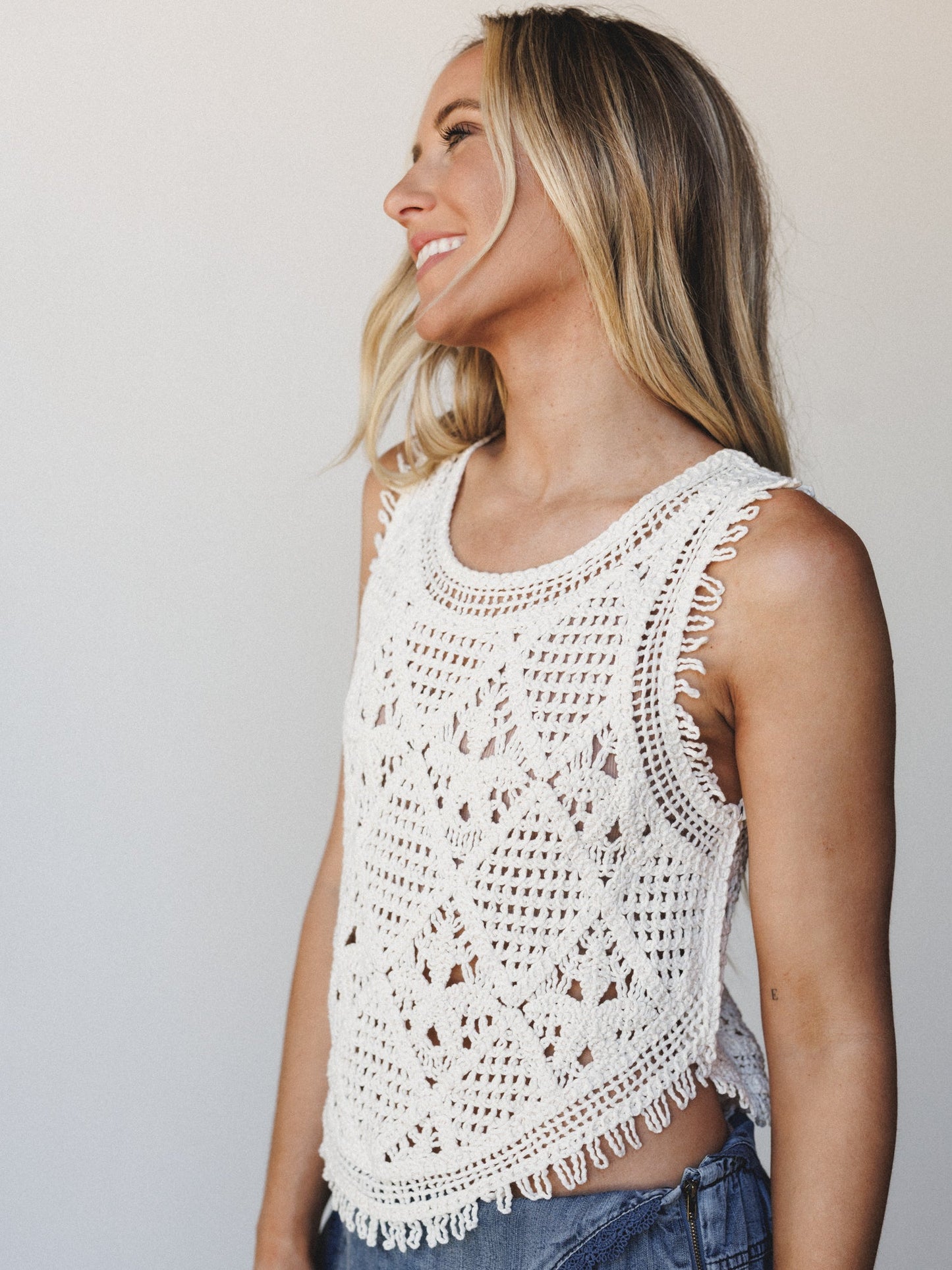 Breezy And Easy Crochet Tank - Natural