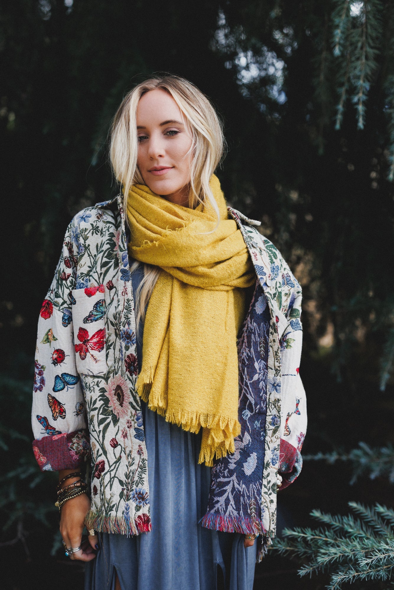 Cabin Calling Blanket Scarf - Mustard