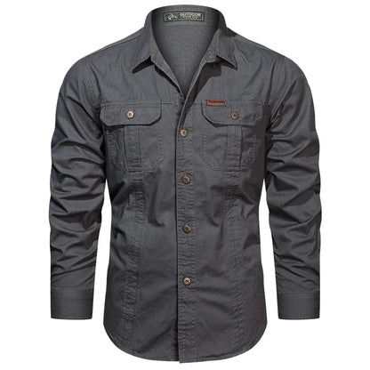 2024 Spring Cotton Cargo Shirt for Men Long Sleeve Multi-Pocket Shirts Outdoor Casual Colthing High Quality Militar Overshirt