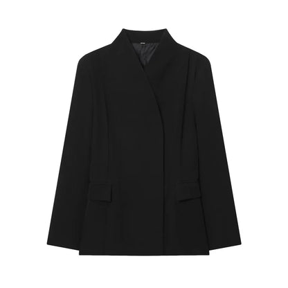 ETJ 2025 women's new fashion design three-dimensional cut high collar slim suit jacket & matching casual trousers