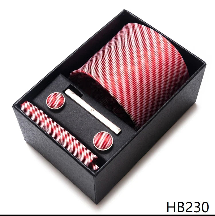 Gravatas Brand Wholesale Wedding Present Tie Pocket Squares Set Necktie Box Men Suit Accessories Floral Fit Formal Party