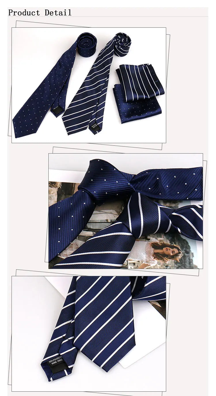 Elegant Ties For Men Gift Fashion Men Tie Set Striped Luxury Necktie Handchief Cufflinks 3 Pcs Business Wedding Suit Accessories
