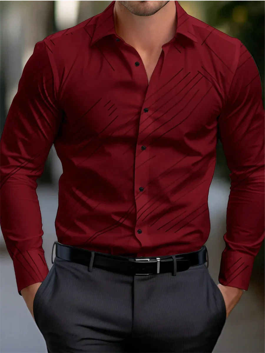 New Style Fashion Solid Color Men's Formal occupation Shirt Button-up Shirt Long Sleeve Striped Lapel Leisure And Comfort Spring