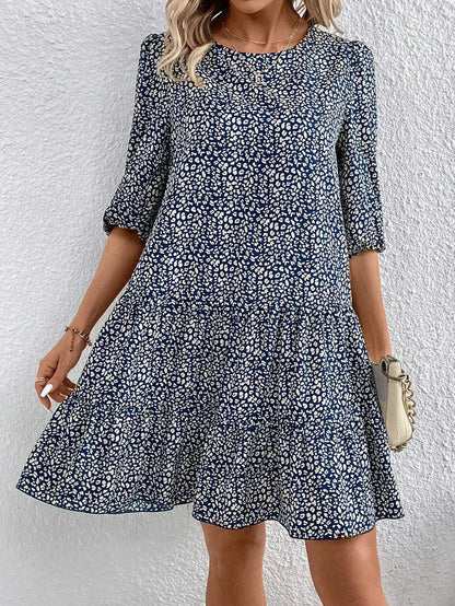 Spring Summer Fashion Floral Half Sleeve Dress 2024 Women Round Neck Casual Loose Comfortable Dresses For Women