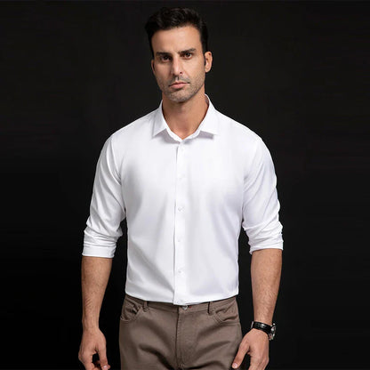 Quality Smooth Soft Anti-Wrinkle Men Shirts Long Sleeve Dress Shirts For Male Slim Social Business Blouse Solid Color Shirt 6XL