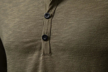 Autumn New Men's Cotton Button Long Sleeve  Henley Neck T-Shirt Casual Solid Color Breathable Versatile Fashion Slim T-Shirts