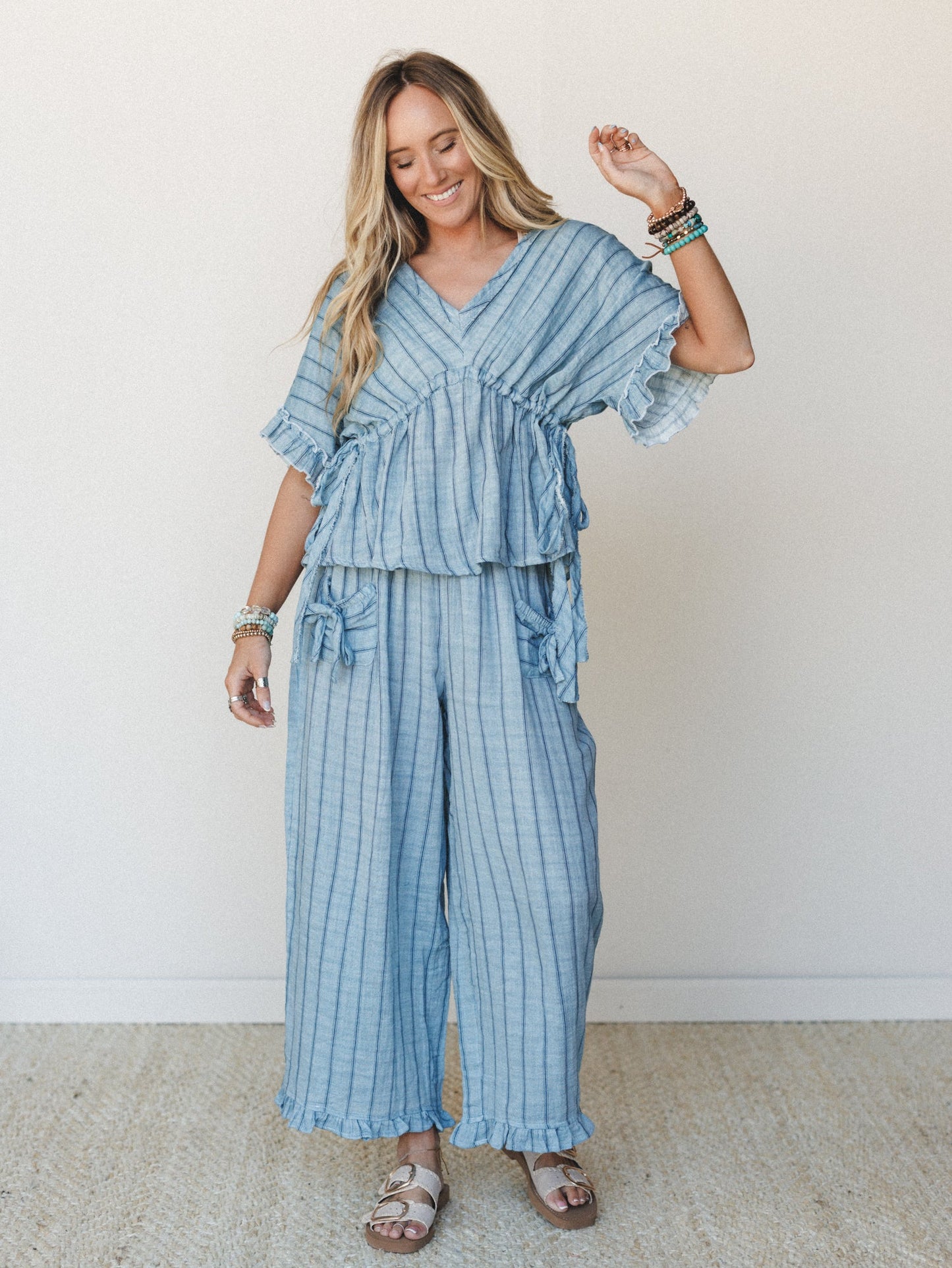 Beachy Breeze Striped Pants - Denim