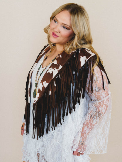 Cowgirl On the Loose Printed Poncho - Chocolate