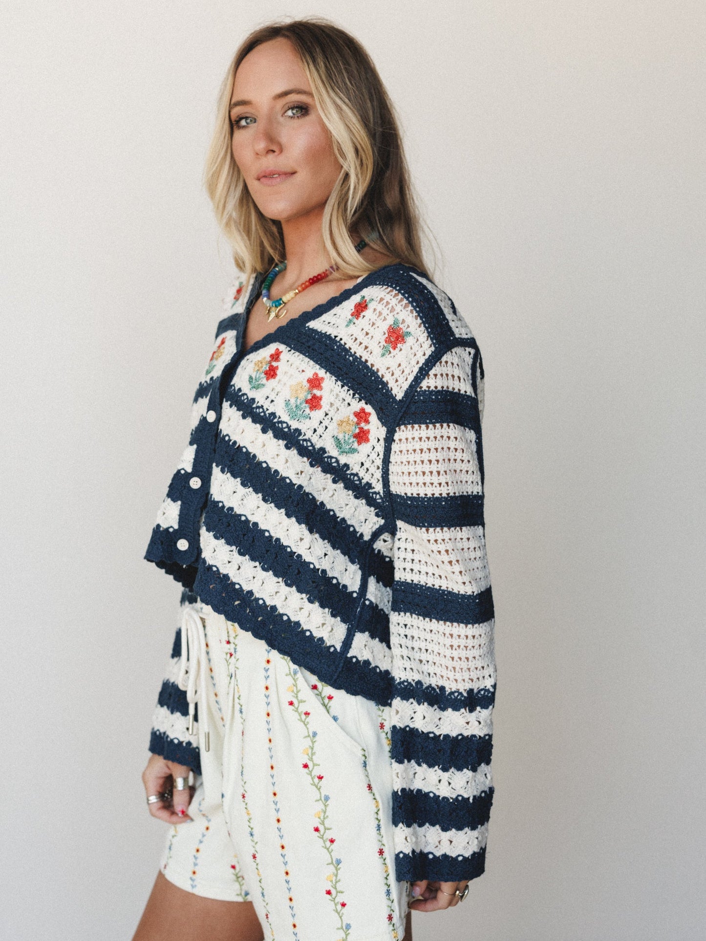 Cottage Garden Cardigan - Navy Multi
