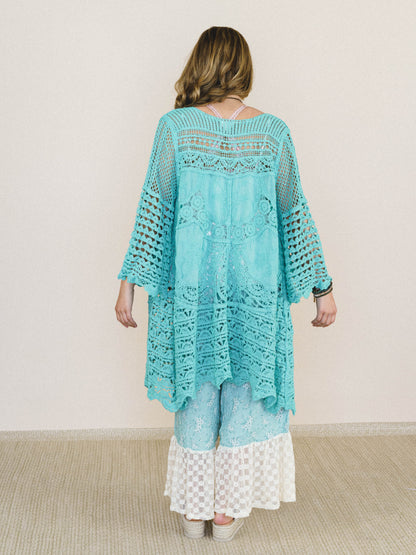 Crochet Duster Kimono - Aqua Teal