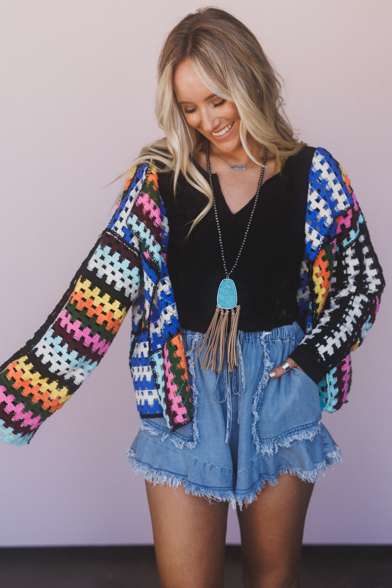 Colorwaves Crochet Cardigan - Navy