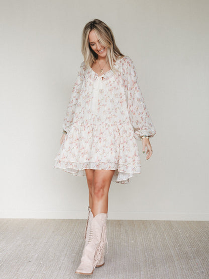 Beth Floral Print Dress - Cream