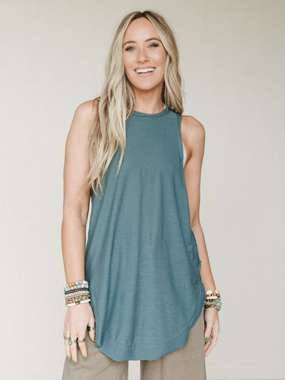 Easy Breeze High Neck Tank - Ash Jade