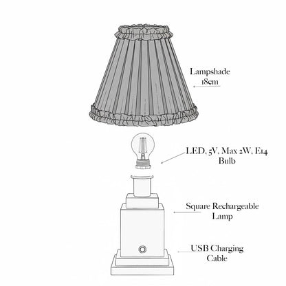 Square Rechargeable Lamp with Blue Ikat Shade (18cm)
