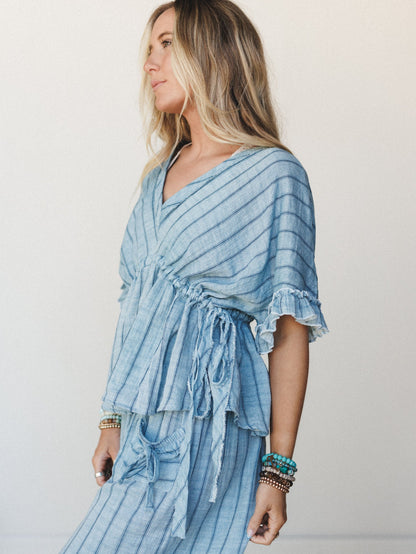 Beachy Breeze Striped Blouse  - Denim