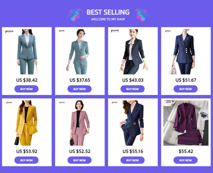 Fashion Business Women Interview Pants Suit Work Wear Office Ladies Long Sleeve Slim Formal Blazer and Trousers Set