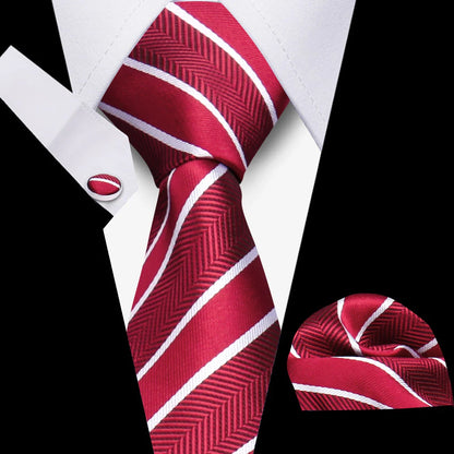 Elegant Ties For Men Gift Fashion Men Tie Set Striped Luxury Necktie Handchief Cufflinks 3 Pcs Business Wedding Suit Accessories