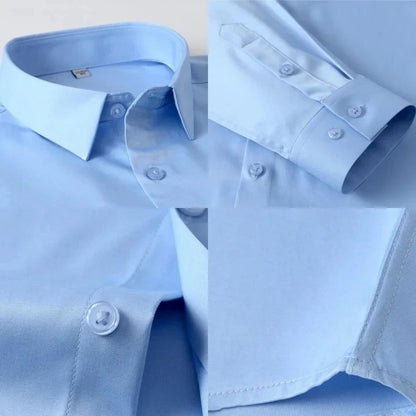 Quality Smooth Soft Anti-Wrinkle Men Shirts Long Sleeve Dress Shirts For Male Slim Social Business Blouse Solid Color Shirt 6XL