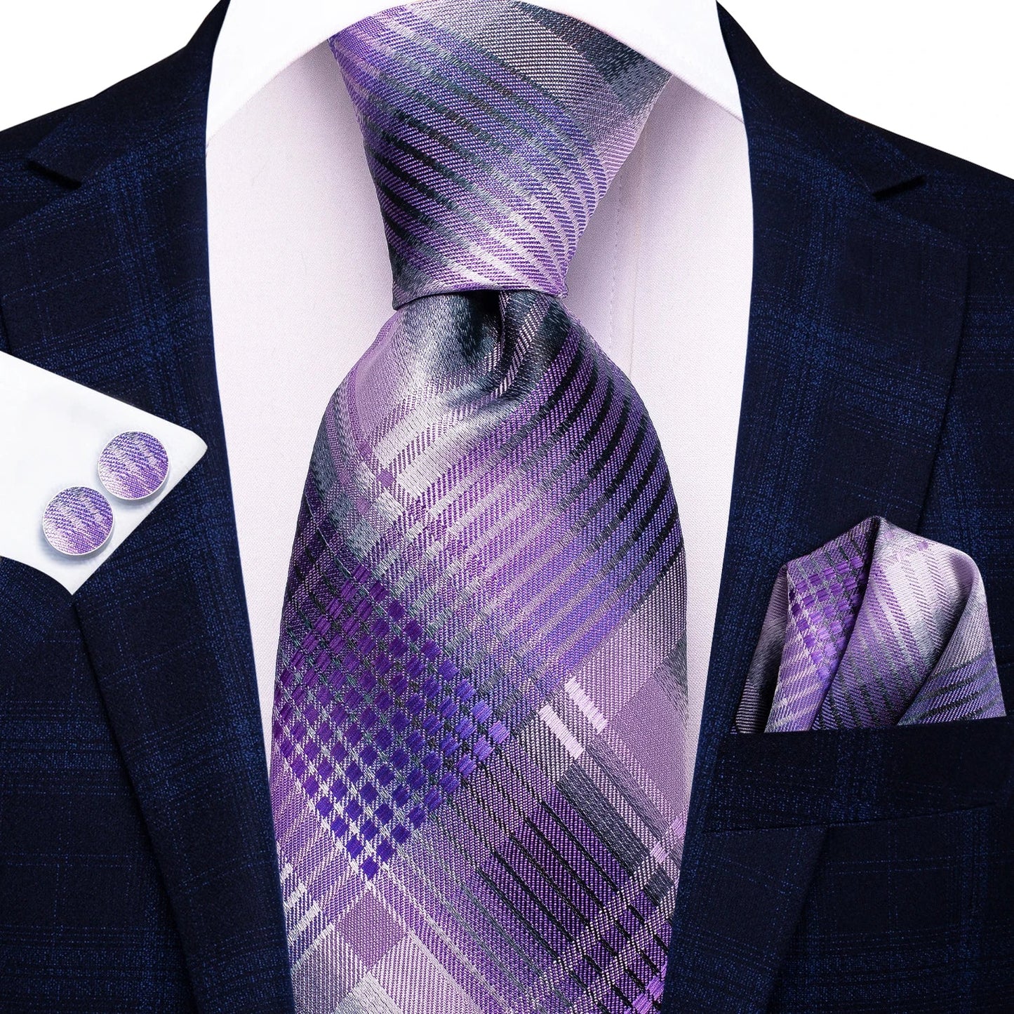 Hi-Tie Light Purple Solid Silk Wedding Tie For Men Quality Hanky Cufflink Gift Necktie Set Fashion Novelty Designer Dropshipping