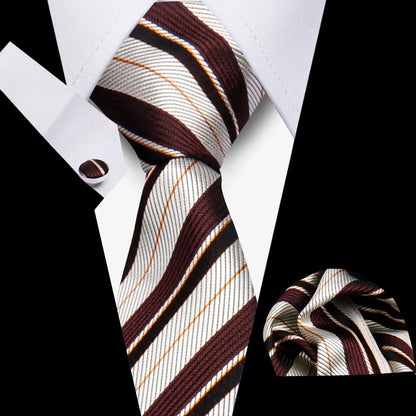 Elegant Ties For Men Gift Fashion Men Tie Set Striped Luxury Necktie Handchief Cufflinks 3 Pcs Business Wedding Suit Accessories