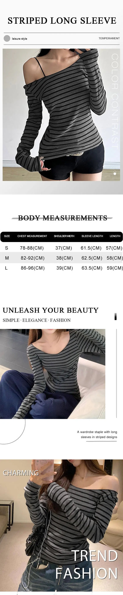 Spring Fall Women's New Japanese Basic Models Slim Long-Sleeved Striped t-Shirt Strapless Korean Street Style y2k Thin Tops