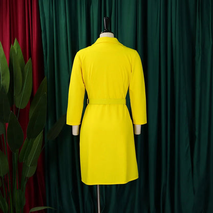 Elegant Dresses for Woman 2024 Autumn Winter New Trends Notched Collar Full Sleeve Sashes Pleated Mid Calf Solid Fashion Dress