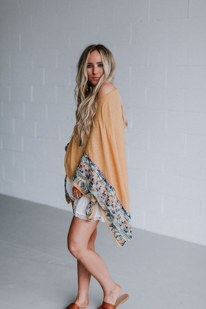 Fallon Embroidered Sleeve Poncho - Mustard