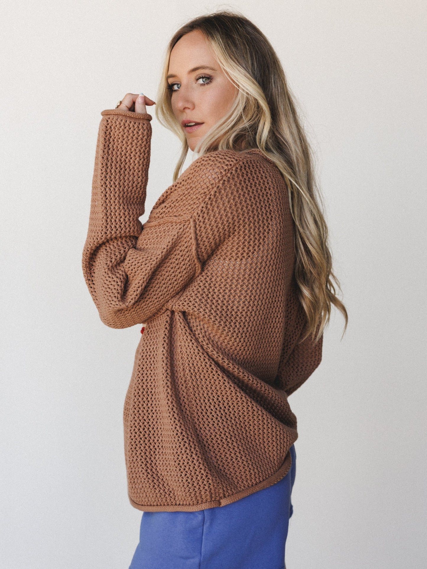 Americana Open Knit Sweater - Deep Camel