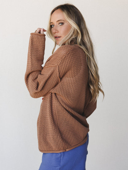 Americana Open Knit Sweater - Deep Camel