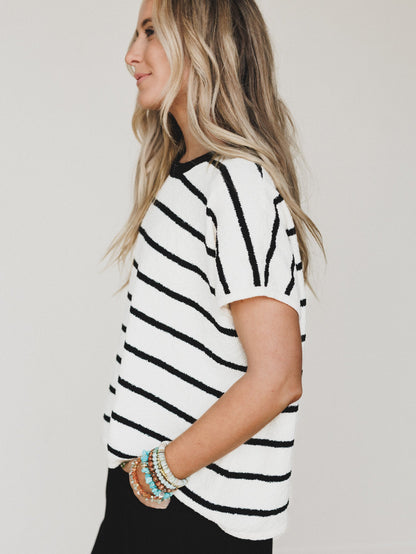 Driftwood Stripe Sweater Top - Black