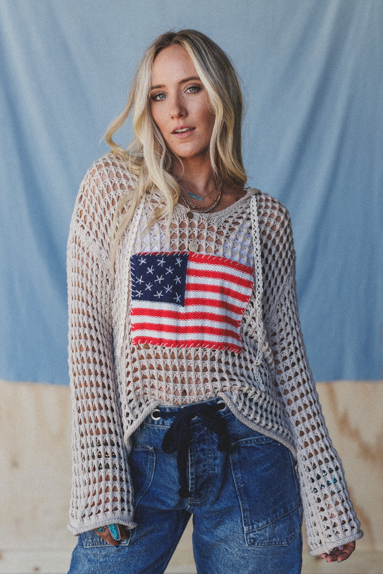 Americana Flag Hoodie - Beige