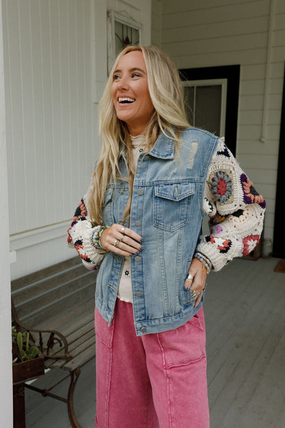 Diamond Blossom Denim Jacket - Beige - Pre Order