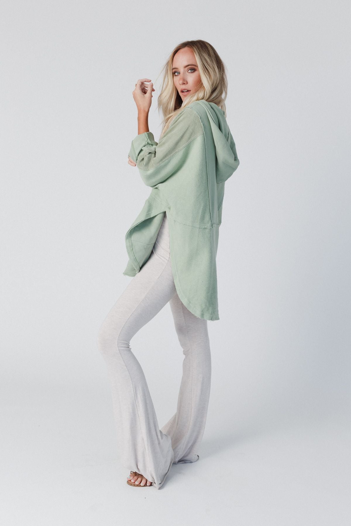 All My Love Contrast Hoodie Top - Sage