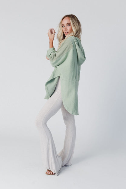 All My Love Contrast Hoodie Top - Sage
