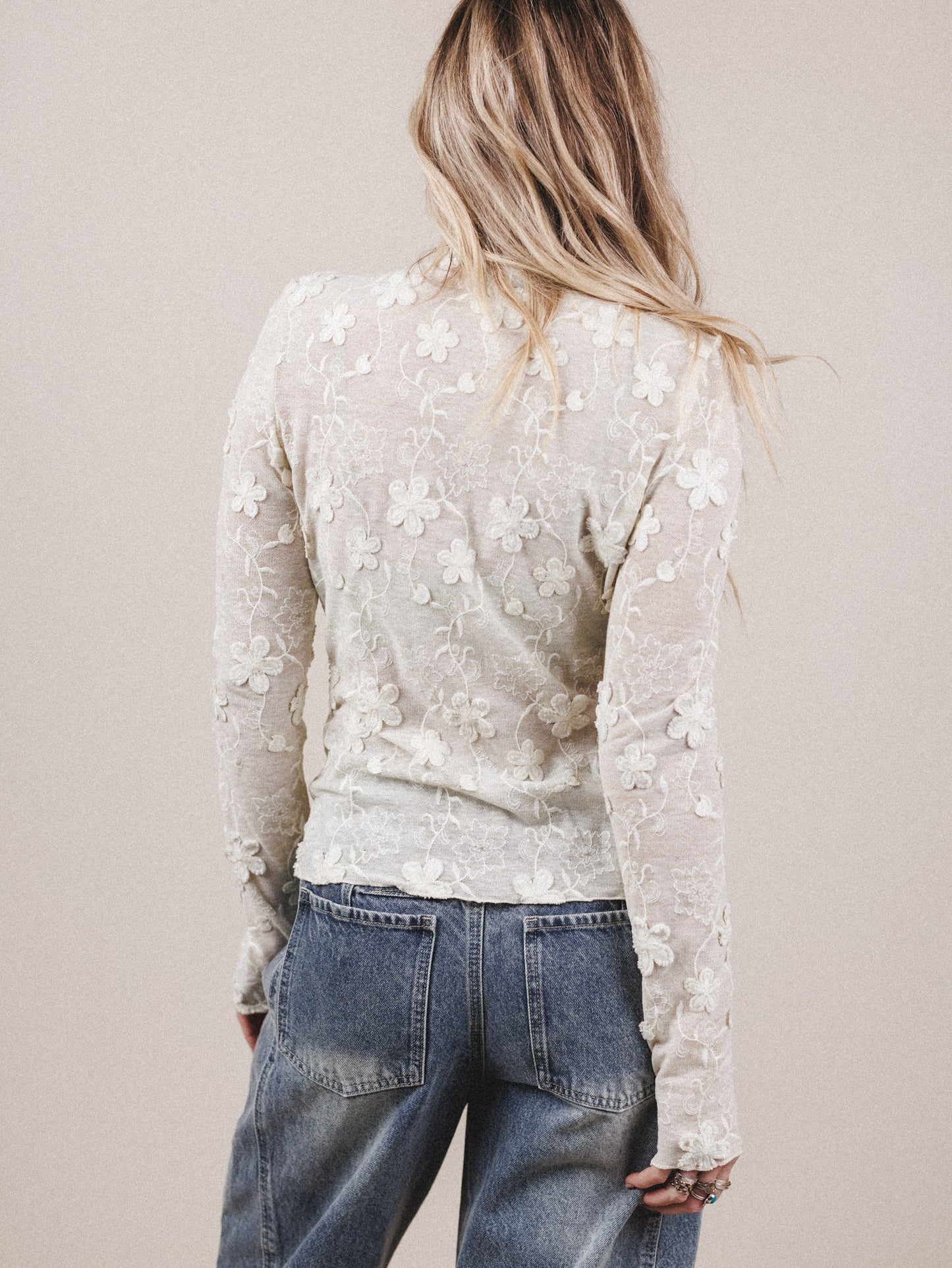 Daisy Veil Mesh Top  - Ivory