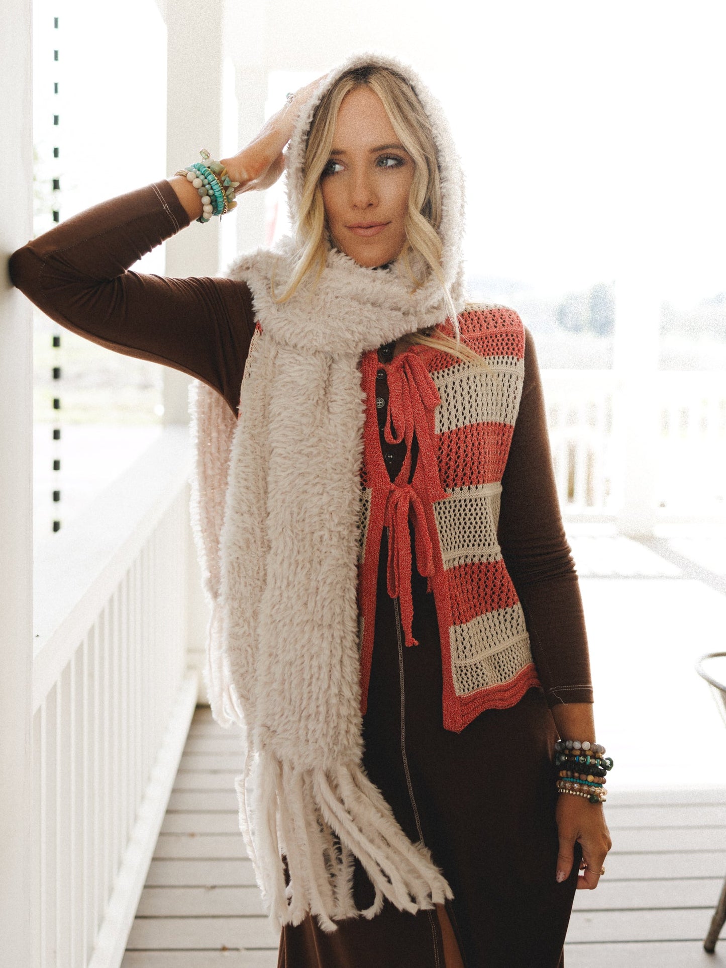 Cozy In The Cold Scarf - Ecru