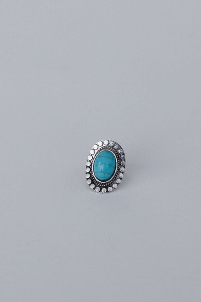 Hidden Beach Adjustable Turquoise Ring - Silver