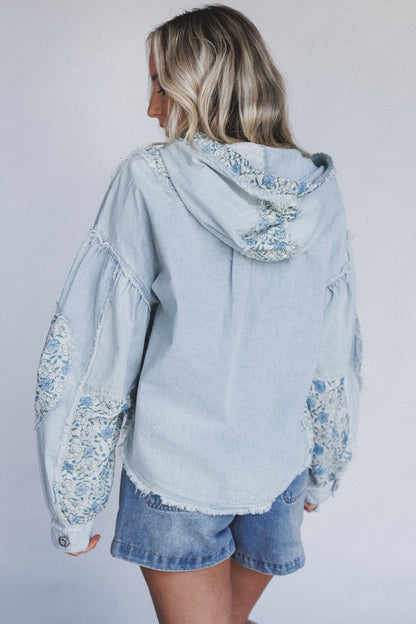 Darling Delight Floral Denim Shacket - Denim