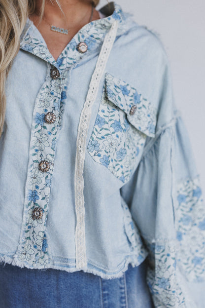 Darling Delight Floral Denim Shacket - Denim