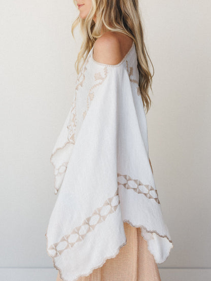 Greece Island Poncho - White