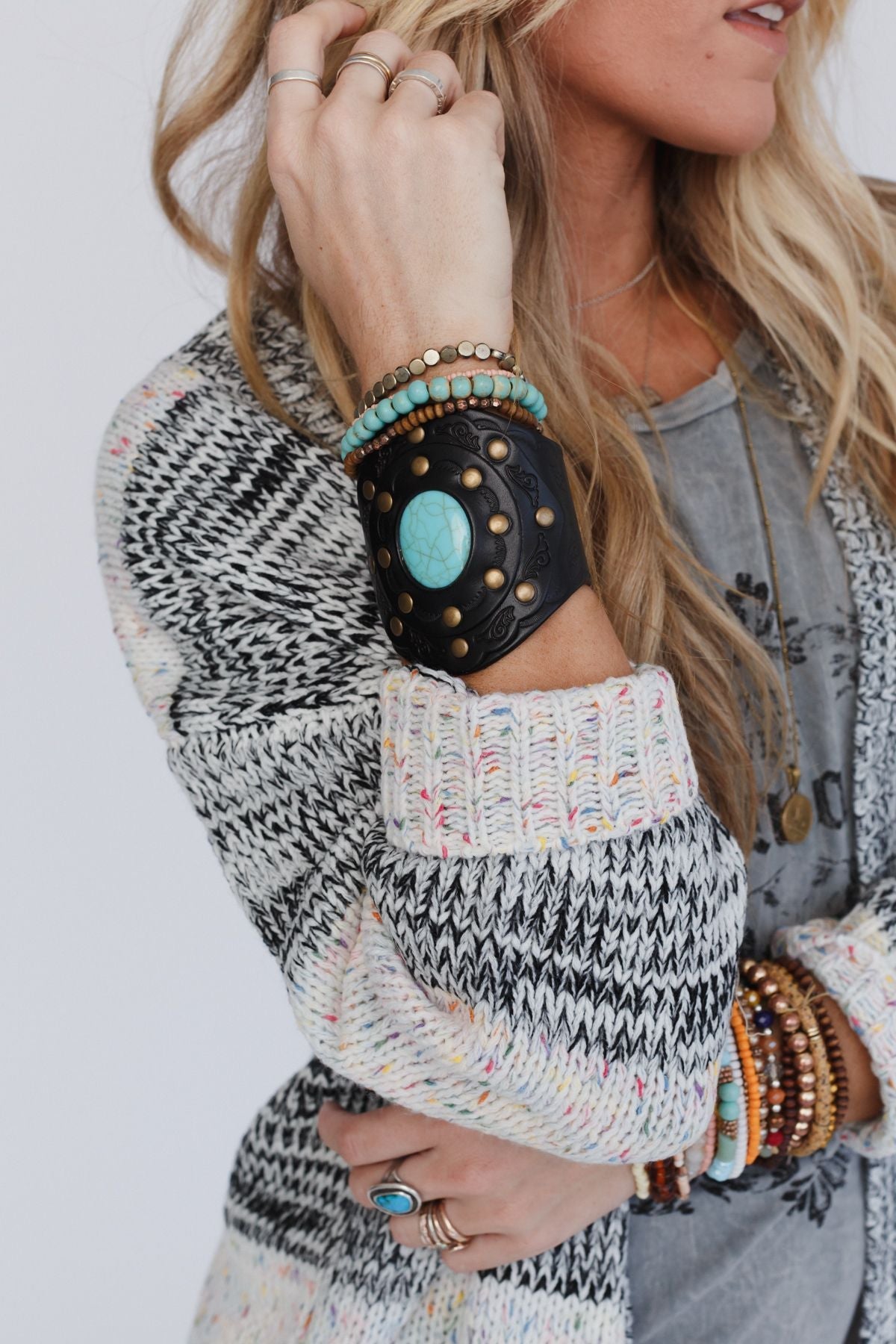 Aegean Boho Leather Cuff Bracelet - Black - Pre Order