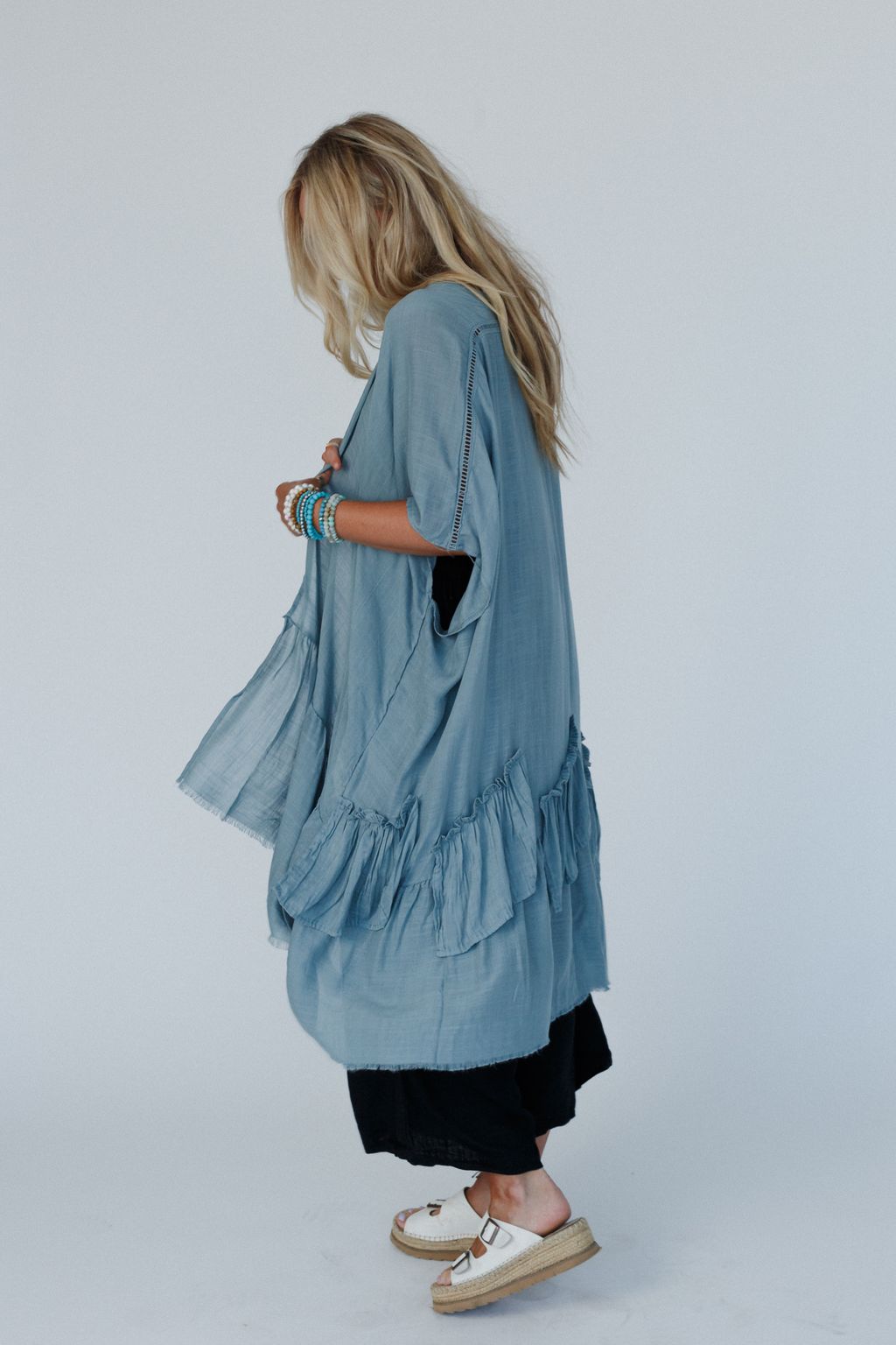 Gwen Ruffle Kimono - Blue Gray